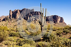 Superstition Mountains in the Arizona Desert located east of Phoenix and near Gold Canyon