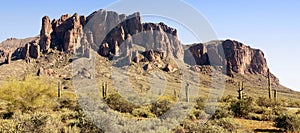 Superstition Mountains in the Arizona Desert located east of Phoenix and near Gold Canyon