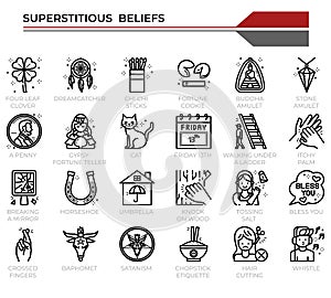 Superstitious beliefs icon set