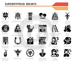 Superstitious beliefs icon set