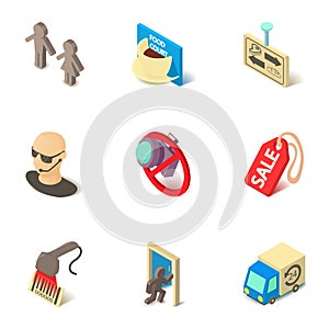 Superstore icons set, isometric style