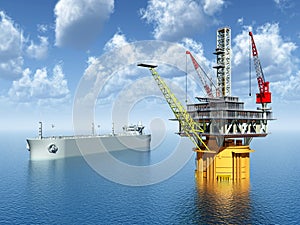 Supertanker and Oil Platform