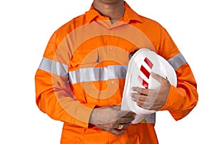 Supervisor with construction hard hat and high visibility shirt