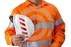 Supervisor with construction hard hat and high visibility shirt