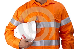 Supervisor with construction hard hat and high visibility shirt