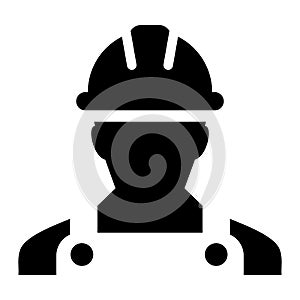 Supervisor icon vector male construction worker person profile avatar with hardhat helmet and jacket in glyph pictogram