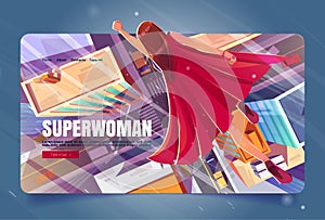 Superwoman cartoon landing page, super hero girl