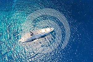 Superyacht aerial view on open sea