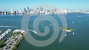 Superyacht in Biscayne Bay with downtown Miami skyline