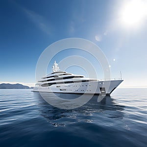 Superyacht is moving fast on the water top view