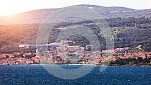 Supetar city in Brac island, Croatia. View from the sea. Picturesque scenic view on Supetar on Brac island, Croatia. Panoramic