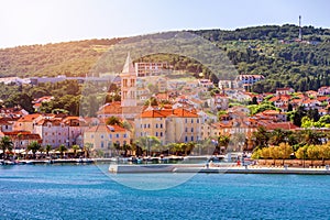 Supetar city in Brac island, Croatia. View from the sea. Picturesque scenic view on Supetar on Brac island, Croatia. Panoramic