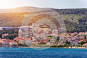 Supetar city in Brac island, Croatia. View from the sea. Picturesque scenic view on Supetar on Brac island, Croatia. Panoramic