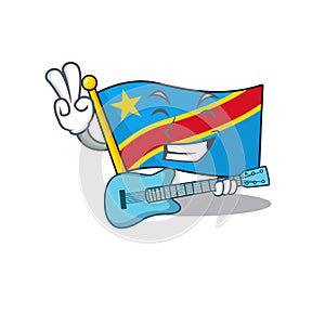 Supper cool flag democratic republic cartoon character performance with guitar