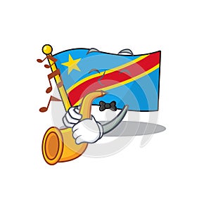 Supper cool flag democratic republic cartoon character performance with trumpet