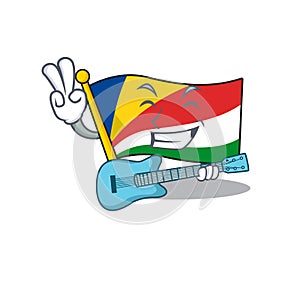 Supper cool flag seychelles cartoon character performance with guitar