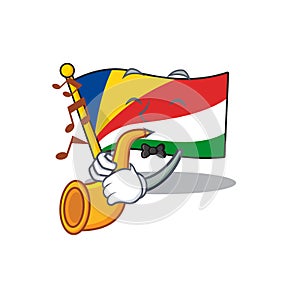 Supper cool flag seychelles cartoon character performance with trumpet