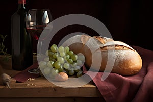 Supper rustic bread wine cup. Generate Ai