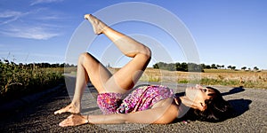 Supple woman lying on the back. photo