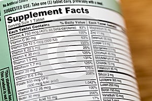 Supplement facts vitamin list ingredient label health ingredients supplements