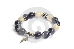 Supplement a richness and good fortune by blue sand stone Silver sand stone and golden rutillated quartz bracelet amulet