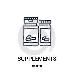 supplements icon vector from health collection. Thin line supplements outline icon vector illustration. Linear symbol for use on