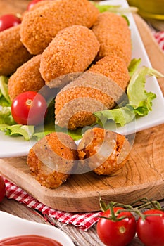 Suppli, italian fried rice balls. photo