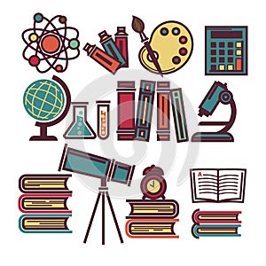 Supplies for education and scientific researches illustrations set