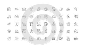 Supply chain concept illustration, linear icons, line signs set, vector collection