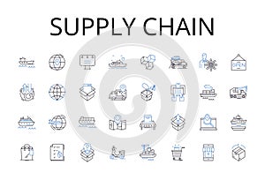 Supply chain line icons collection. Value stream, Logistics nerk, Manufacturing flow, Distribution channel, Product