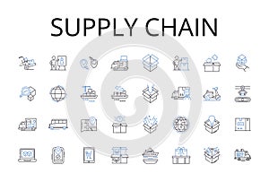 Supply chain line icons collection. Value stream, Logistics nerk, Manufacturing flow, Distribution channel, Product