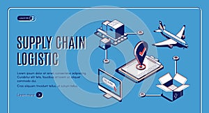 Supply chain logistic isometric web landing banner