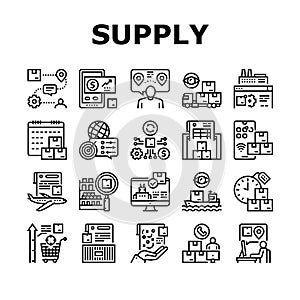 Supply Chain Management System Icons Set Vector