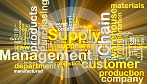 Supply chain management wordcloud glowing