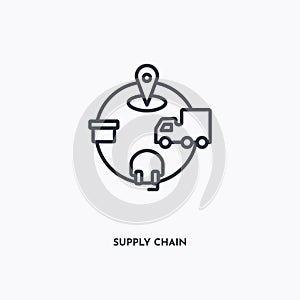 Supply chain outline icon. Simple linear element illustration. Isolated line supply chain icon on white background. Thin stroke