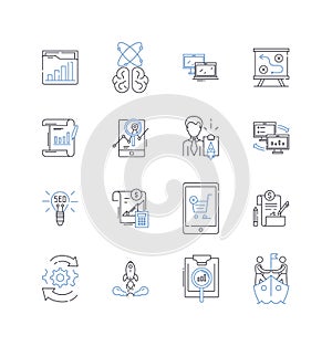 Supply growth line icons collection. Expansion, Upsurge, Increase, Flourishing, Augmentation, Development, Boom vector