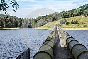 Supply pipes at Ladybower Reservoir in Derbyshire, England