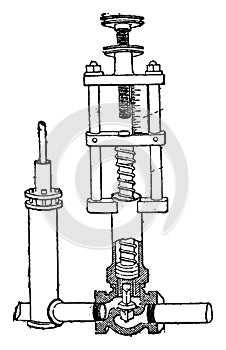 Supply regulator pumps Mr. Hiram, vintage engraving photo