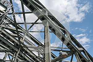 Support above the bridge, steel structure close-up