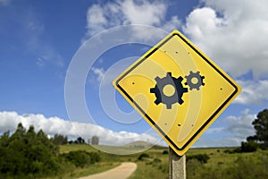 Support access concept road sign with gear icon