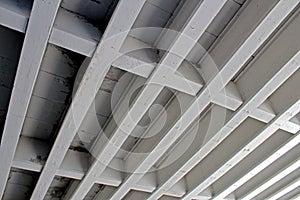 Support beams made of concrete under a bridge