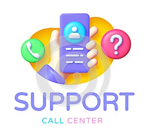 Support Call center 3D vector illustrations design template. Contact Us Customer Service For Personal Assistant Service