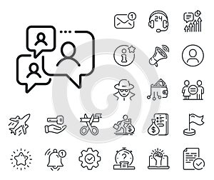 Support chat line icon. Comments sign. Speech bubble message. Salaryman, gender equality and alert bell. Vector