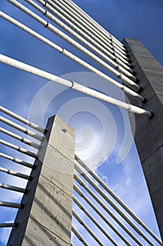 Support Columns of cable Tilikum Crossing Bridge across the Will