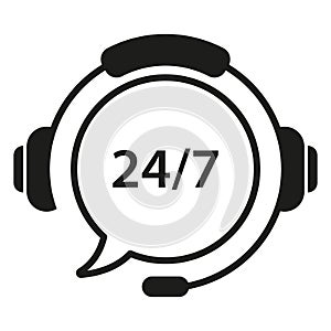 Support Customer 24 7 Line Icon. Headphone with Bubble Around the Clock Hotline Concept. Help Service Call Center Logo