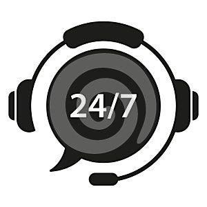 Support Customer 24 7 Silhouette Icon. Help Service Call Center Logo. Headphone with Bubble Around the Clock Hotline