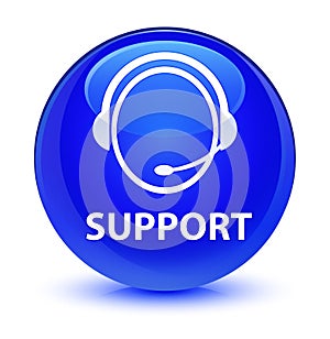 Support (customer care icon) glassy blue round button