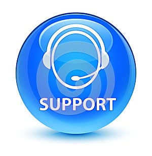 Support (customer care icon) glassy cyan blue round button