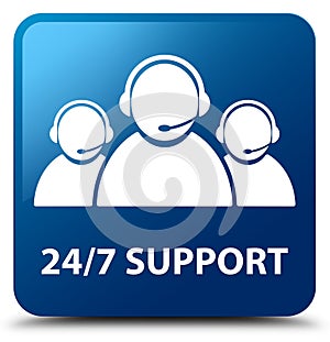 24/7 Support (customer care team icon) blue square button