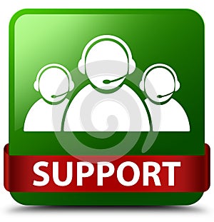 Support (customer care team icon) green square button red ribbon